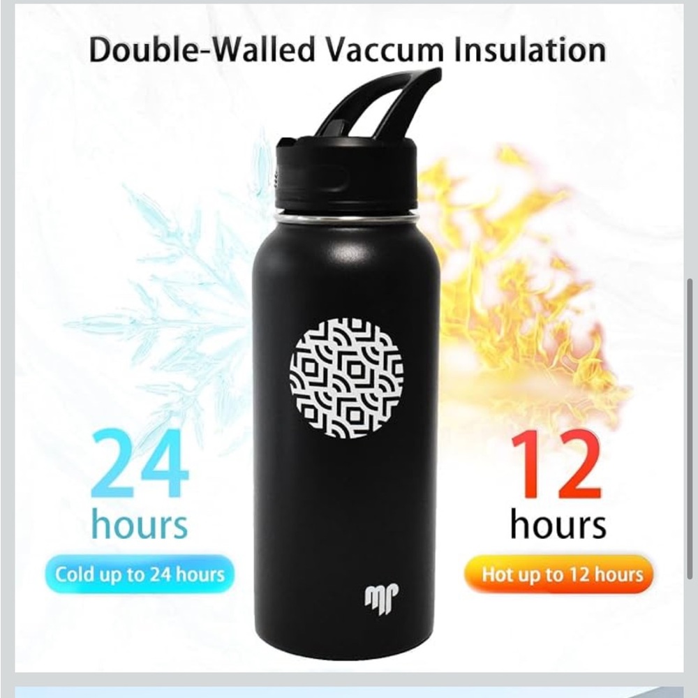 Black Stainless Water Bottle with Straw Lid - Picture 3 of 11